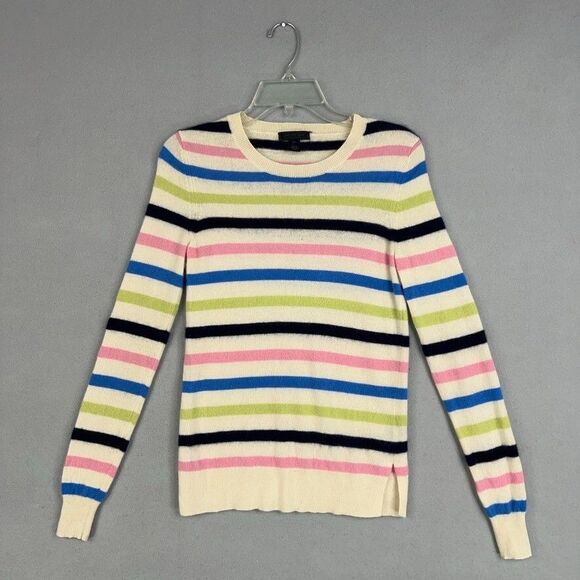 Saks Fifth Avenue Sweaters - Saks Fifth Avenue Sweater Womens Small Cream Pink Blue Striped Cashmere Luxury
